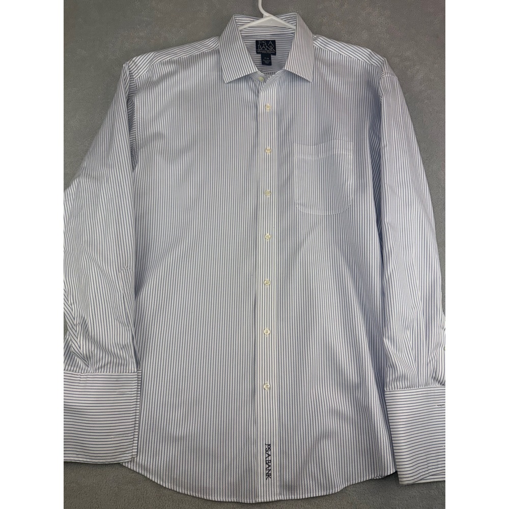 Jos A Bank Signature Collection Dress Shirt Mens‎ 17X36 Blue White Stripe Cotton - Picture 2 of 6